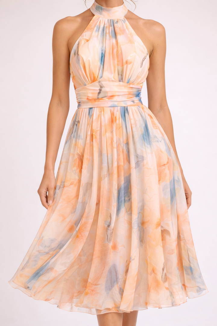 CAMILLE - Robe Halter Aquarelle